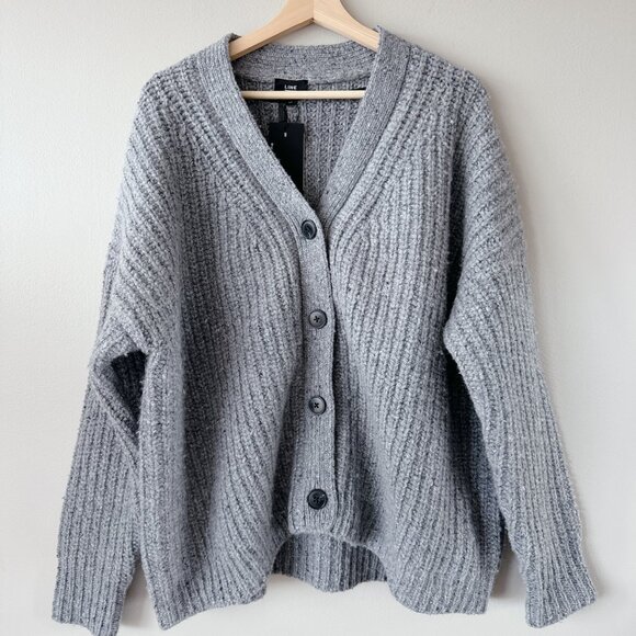 Line merino wool alpaca blend sweater oversized chunky knit cardigan - Picture 1 of 16